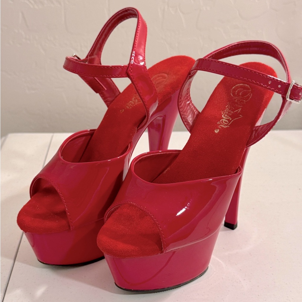 Pleaser size 6 Kiss 209 Patent Vegan Leather Shiny Red.